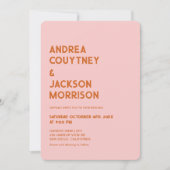 Roze Rood Sinaasappel Groovy Retro 70s Bruiloft Kaart (Voorkant)