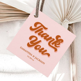 Roze Rood Sinaasappel Retro 70s Groovy Disco Bruil Bedankjes Labels