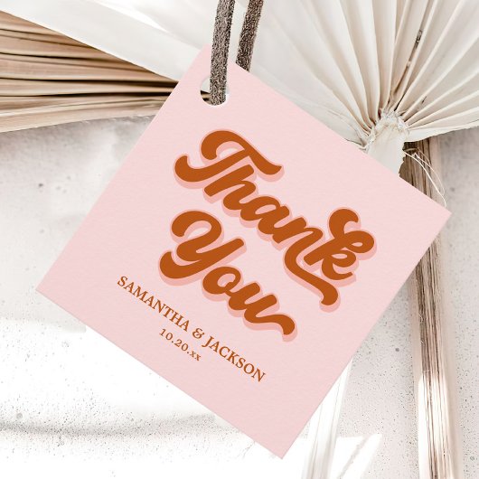 Roze Rood Sinaasappel Retro 70s Groovy Disco Bruil Bedankjes Labels