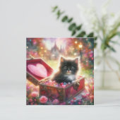 Roze Rood Snoep Harten Tuxedo Kitten Valentijn Feestdagenkaart (Staand voorkant)