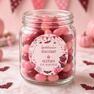 Roze Rood Spooktastisch Geest Persoonlijke Verjaar Ronde Sticker