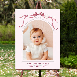 Roze Rood Strik Eerste Verjaardag Foto Welkom Poster