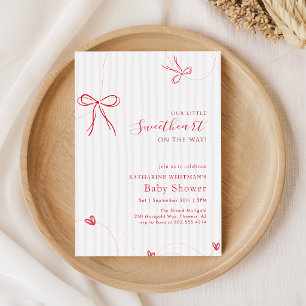 Roze Rood Strik Script Kleine Liefje Baby Shower Kaart