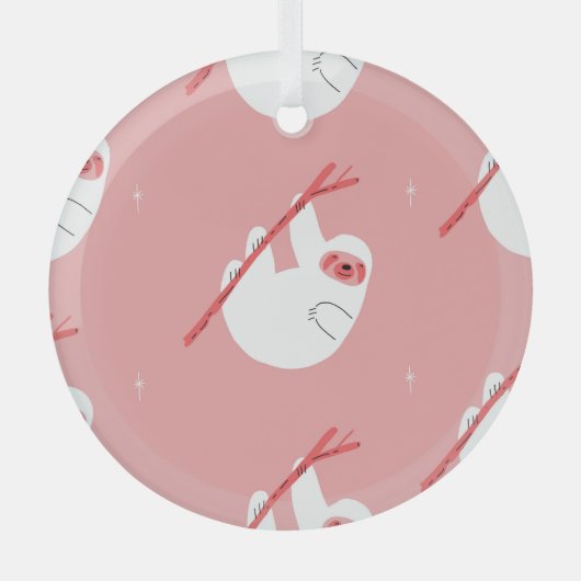 Roze Rood Tropische luiaard  Glas Ornament (Voorkant)