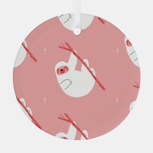 Roze Rood Tropische luiaard  Glas Ornament (Achterkant)