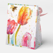 Roze Rood Tulp en Bij Aquarel Schildering Bruiloft Bedankdoosjes (Achterkant)
