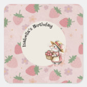 Roze Rood Twee Zoete Aardbei 2e Verjaardagsfeest Vierkante Sticker (Voorkant)