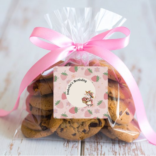 Roze Rood Twee Zoete Aardbei 2e Verjaardagsfeest Vierkante Sticker