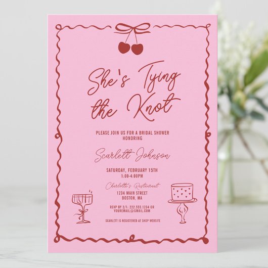 Roze & Rood Tying de Knoop Bow Cherry Vrijgezellen Kaart