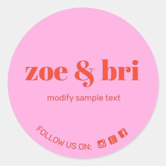 Roze Rood Uw Logo Social Media toevoegen Ronde Sticker (Voorkant)