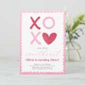 Roze Rood Verjaardagsuitnodiging Little Sweetheart Kaart (Staand voorkant)