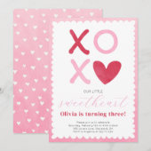 Roze Rood Verjaardagsuitnodiging Little Sweetheart Kaart (Voorkant / Achterkant)