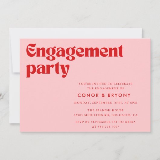Roze Rood Verlovingsfeest Uitnodiging (Voorkant)