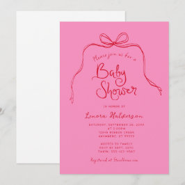 Roze Rood Vet Eenvoudige Boog Baby shower Uitnodig Kaart