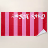 Roze rood vet horizontale strepen aangepaste retro strandlaken (Voorkant)