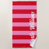 Roze rood vet horizontale strepen aangepaste retro strandlaken (Voorkant)