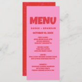 Roze Rood Vet Retro Bruiloft Menu (Voorkant / Achterkant)