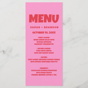 Roze Rood Vet Retro Bruiloft Menu