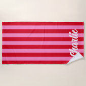 Roze rood vet strepen aangepaste retro naam strandlaken (Voorkant)