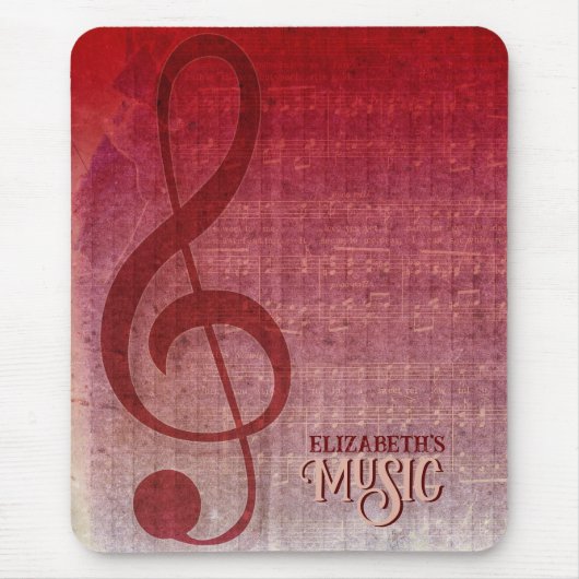 Roze Rood Vintage Grunge Sleutel Symbool Muziekbla Muismat (Voorkant)