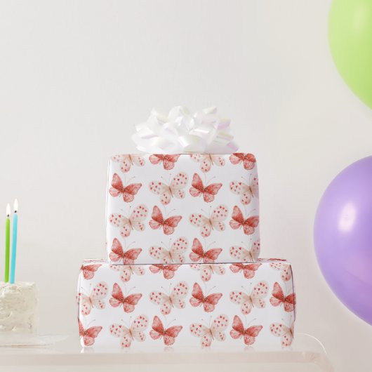 Roze Rood Vlinders Verjaardag Cadeaupapier (Feestgeschenken)