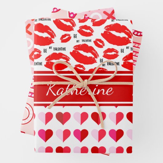 Roze rood voeg naammonogram toe Mijn Valentijn XO  Inpakpapier Vel (In situ)