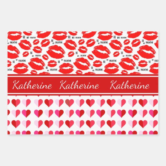 Roze rood voeg naammonogram toe Mijn Valentijn XO  Inpakpapier Vel (Voorkant)