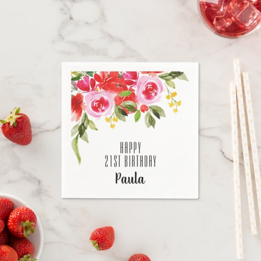 Roze Rood Waterverf Bloemenfeest Servet (Insitu)