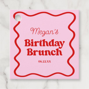 Roze Rood Wavy Border Verjaardag Brunch Party Bedankjes Labels