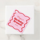 Roze Rood Wavy Border Verjaardag Brunch Party Bedankjes Labels (In situ)