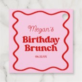 Roze Rood Wavy Border Verjaardag Brunch Party Bedankjes Labels (Achterkant)