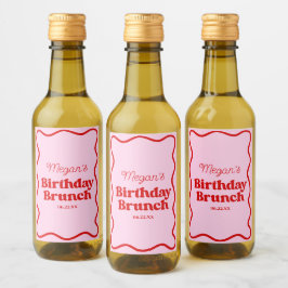 Roze Rood Wavy Border Verjaardag Brunch Party Mini Wijn Etiket