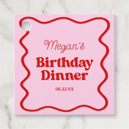 Roze Rood Wavy Border Verjaardag Dinner Party Bedankjes Labels