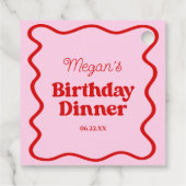 Roze Rood Wavy Border Verjaardag Dinner Party Bedankjes Labels (Achterkant)