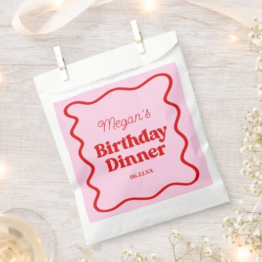 Roze Rood Wavy Border Verjaardag Dinner Party Bedankzakje (Geknipt)