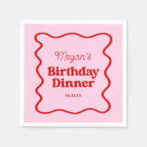 Roze Rood Wavy Border Verjaardag Dinner Party