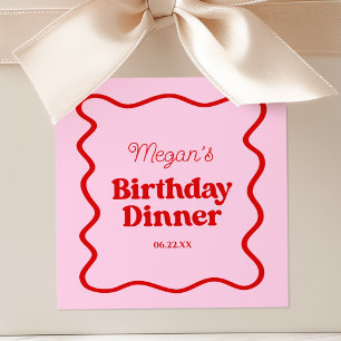 Roze Rood Wavy Border Verjaardag Dinner Party Vierkante Sticker