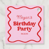 Roze Rood Wavy Border Verjaardagsfeest Bedankjes Labels (Achterkant)