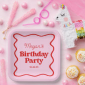 Roze Rood Wavy Border Verjaardagsfeest Papieren Bordje (Feest)