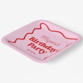 Roze Rood Wavy Border Verjaardagsfeest Papieren Bordje (Gebogen)