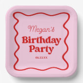 Roze Rood Wavy Border Verjaardagsfeest Papieren Bordje (Voorkant)