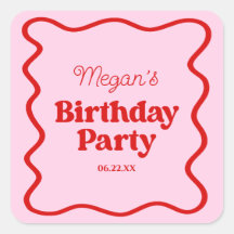 Roze Rood Wavy Border Verjaardagsfeest