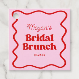 Roze Rood Wavy Border Vrijgezellenfeest Brunch Bedankjes Labels