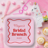 Roze Rood Wavy Border Vrijgezellenfeest Brunch Papieren Bordje (Feest)