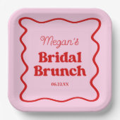 Roze Rood Wavy Border Vrijgezellenfeest Brunch Papieren Bordje (Voorkant)