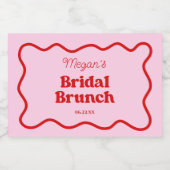 Roze Rood Wavy Border Vrijgezellenfeest Brunch Sparkling Wijnetiket (Enkel label)