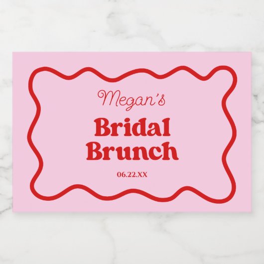 Roze Rood Wavy Border Vrijgezellenfeest Brunch Sparkling Wijnetiket (Enkel label)