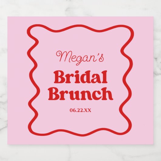 Roze Rood Wavy Border Vrijgezellenfeest Brunch Sparkling Wijnetiket (Enkel label)