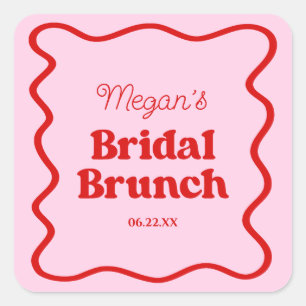 Roze Rood Wavy Border Vrijgezellenfeest Brunch Vierkante Sticker