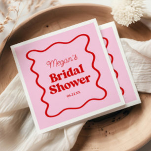 Roze rood Wavy Border Vrijgezellenfeest papier Servet